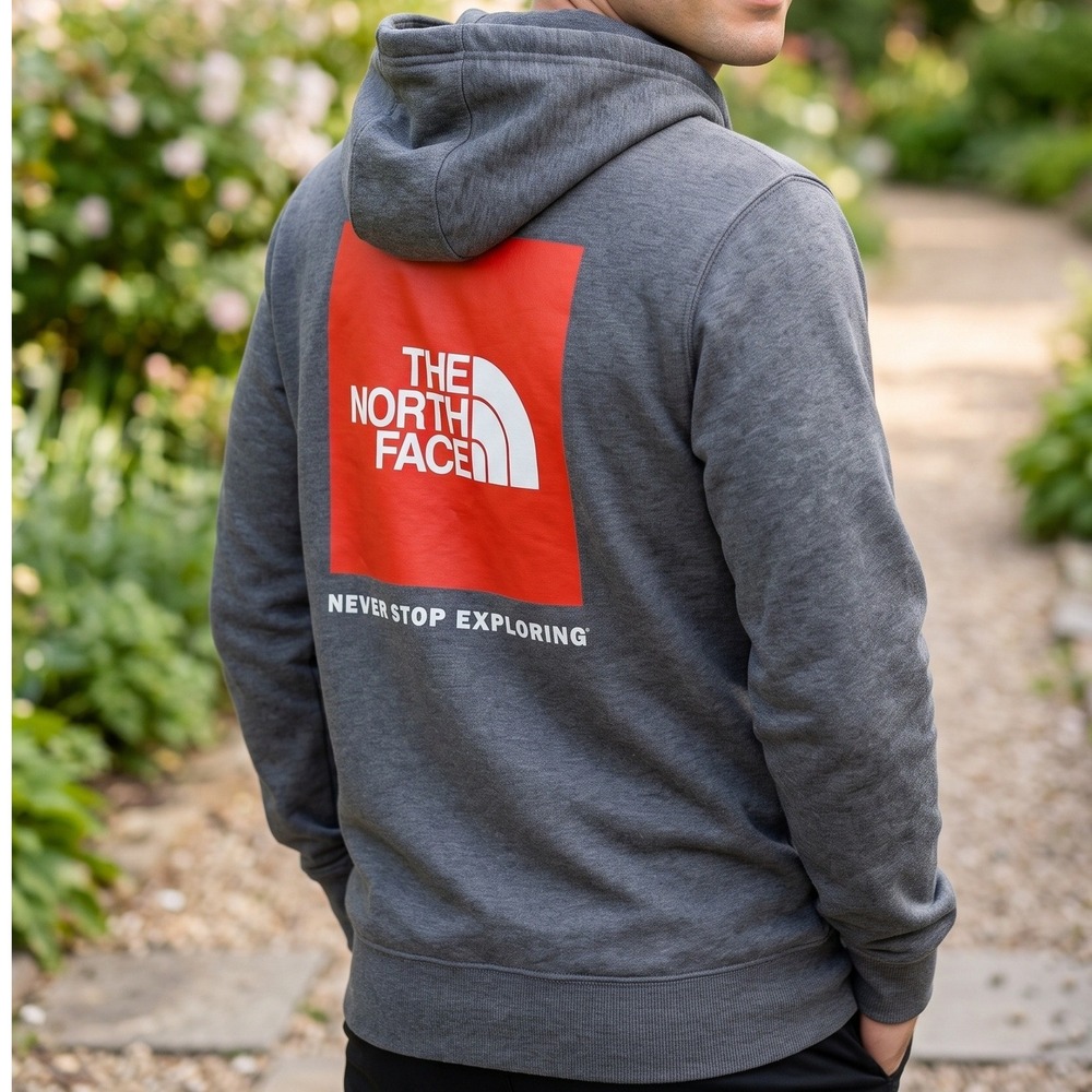 The North Face Mens Circular Design Pullover Hoodie Grey Heather Logo S